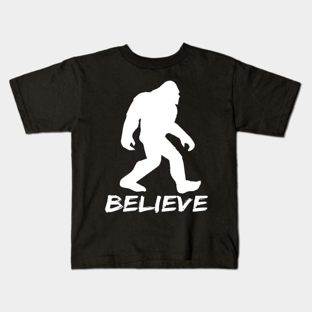 Bigfoot Believe Kids T-Shirt by vluesabanadesign